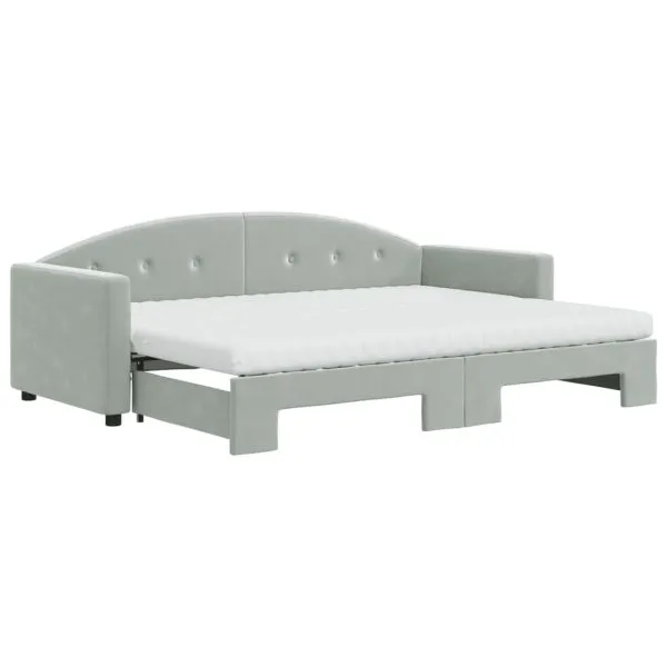 Pat de zi cu extensie și saltele, gri deschis 80×200 cm catifea