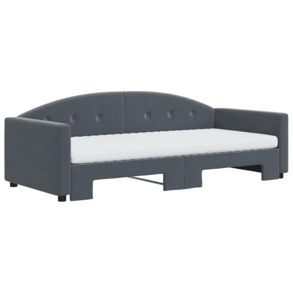 Pat de zi cu extensie și saltele, gri închis 90×200 cm catifea