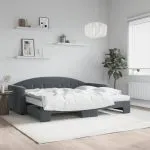 Pat de zi cu extensie și saltele, gri închis 90×200 cm catifea