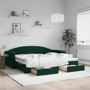 Pat de zi cu extensie și sertare verde închis 90×200 cm catifea