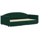 Pat de zi cu extensie și sertare verde închis 100x200cm catifea
