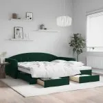 Pat de zi cu extensie și sertare verde închis 100x200cm catifea