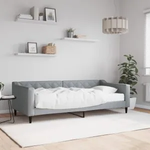 Pat de zi cu saltea, gri deschis, 90×200 cm, textil