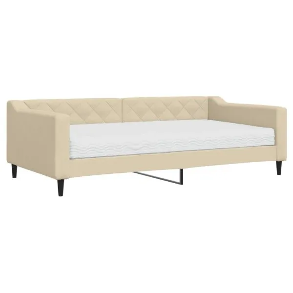 Pat de zi cu saltea, crem, 100×200 cm, textil