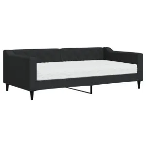 Pat de zi cu saltea, negru, 90×190 cm, textil