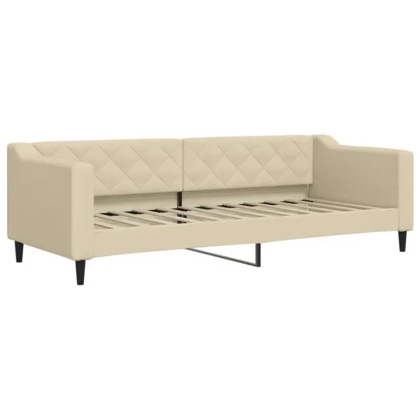 Pat de zi cu extensie și saltele, crem, 80×200 cm, textil