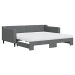 Pat de zi cu extensie și saltele, gri închis, 90×190 cm, textil