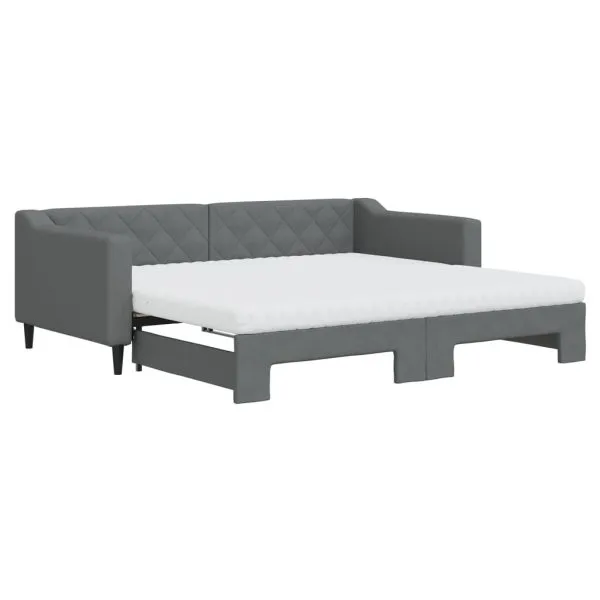Pat de zi cu extensie și saltele, gri închis, 90×190 cm, textil