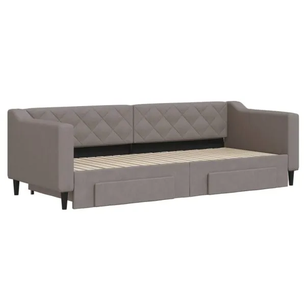 Pat de zi cu extensie și sertare, gri taupe, 80×200 cm, textil