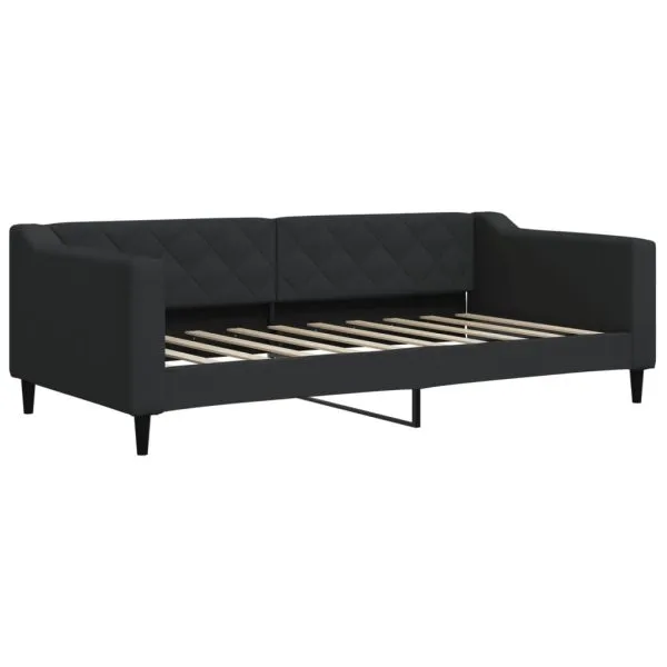 Pat de zi cu extensie și sertare, negru, 90x190cm, textil