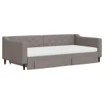 Pat de zi cu extensie și sertare, gri taupe, 100×200 cm, textil