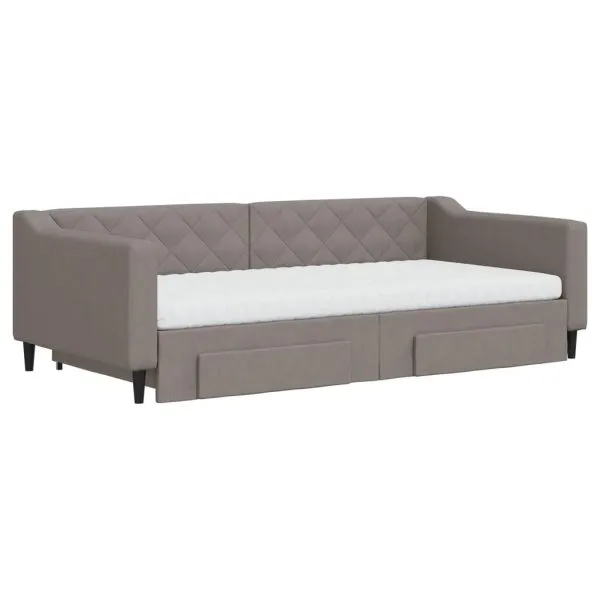 Pat de zi cu extensie și sertare, gri taupe, 100×200 cm, textil