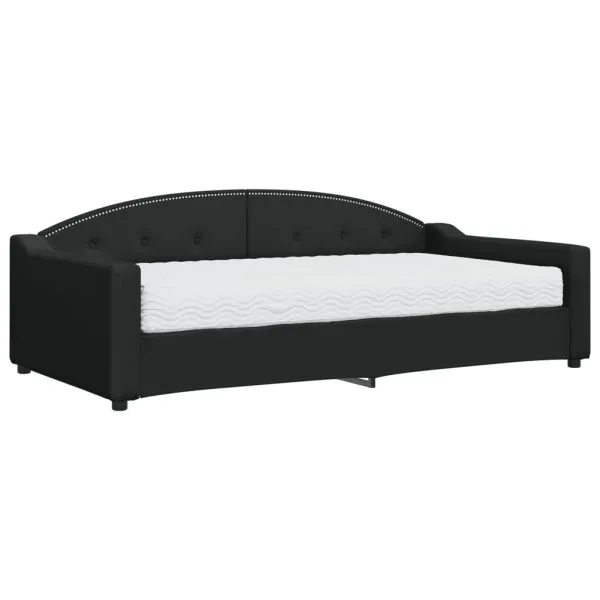 Pat de zi cu saltea, negru, 100×200 cm, textil