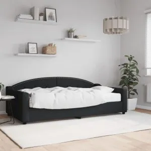 Pat de zi cu saltea, negru, 100×200 cm, textil