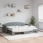 Pat de zi cu extensie, gri deschis, 80×200 cm, textil