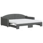 Pat de zi cu extensie și saltele, gri închis, 90×190 cm, textil
