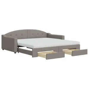 Pat de zi cu extensie și sertare, gri taupe, 100×200 cm, textil
