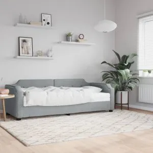 Pat de zi cu saltea, gri deschis, 90×200 cm, textil