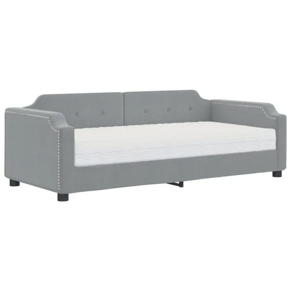 Pat de zi cu saltea, gri deschis, 100×200 cm, textil