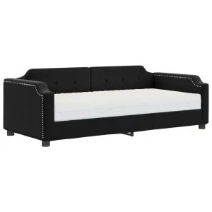 Pat de zi cu saltea, negru, 90×190 cm, textil