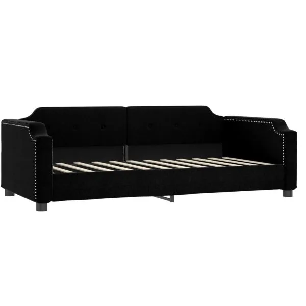 Pat de zi cu saltea, negru, 90×190 cm, textil
