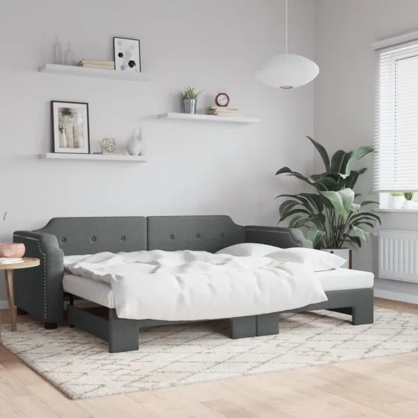 Pat de zi cu extensie, gri închis, 90×200 cm, textil