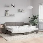 Pat de zi cu extensie, gri taupe, 90×200 cm, textil