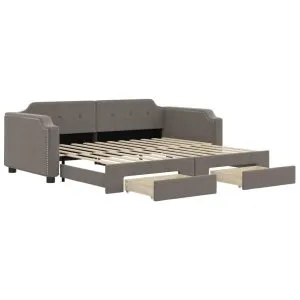 Pat de zi cu extensie și sertare, gri taupe, 80×200 cm, textil