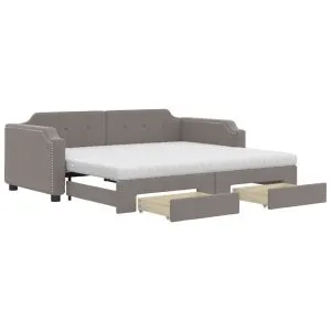 Pat de zi cu extensie și sertare, gri taupe, 100×200 cm, textil