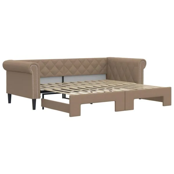Pat de zi cu extensie, cappuccino, 90×200 cm, piele ecologică