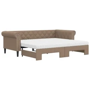 Pat de zi cu extensie și saltele cappuccino 90×200 cm piele eco