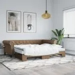 Pat de zi cu extensie și saltele cappuccino 90×200 cm piele eco