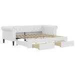 Pat de zi cu extensie și sertare alb 90×200 cm piele ecologică