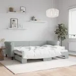 Pat de zi cu extensie, gri deschis, 80×200 cm, catifea