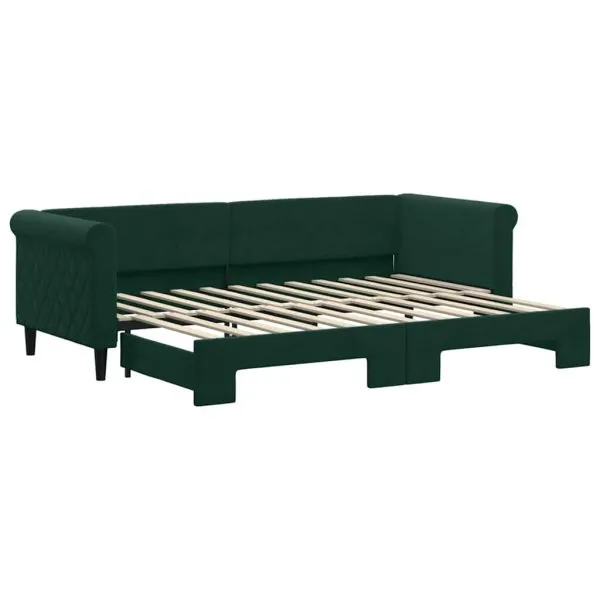 Pat de zi cu extensie, verde închis, 80×200 cm, catifea