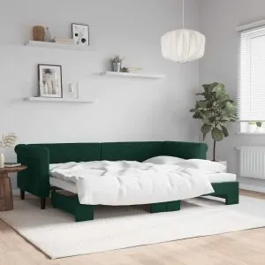 Pat de zi cu extensie, verde închis, 80×200 cm, catifea