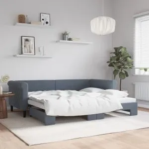 Pat de zi cu extensie, gri închis, 90×200 cm, catifea