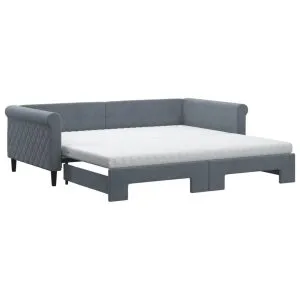 Pat de zi cu extensie și saltele, gri închis 100×200 cm catifea