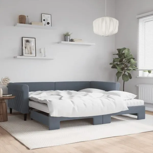 Pat de zi cu extensie și saltele, gri închis 100×200 cm catifea