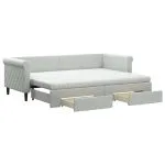 Pat de zi cu extensie și sertare, gri deschis 80×200 cm catifea