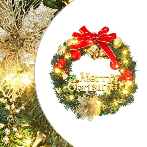 Coroniță de Crăciun cu 15 LED-uri, verde, 30 cm