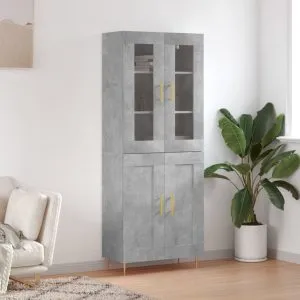 Dulap înalt, gri beton, 69,5x34x180, lemn compozit