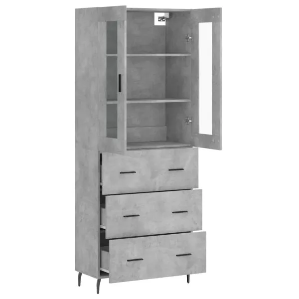 Dulap înalt, gri beton, 69,5x34x180, lemn compozit