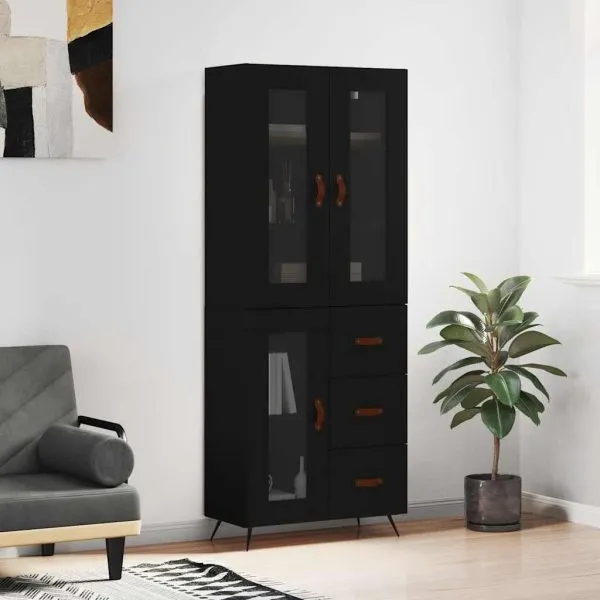 Dulap înalt, negru, 69,5x34x180 cm, lemn compozit