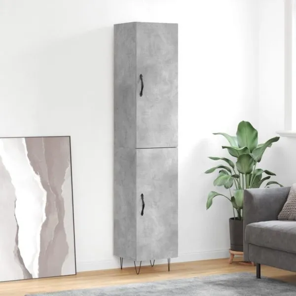 Dulap înalt, gri beton, 34,5x34x180 cm, lemn prelucrat