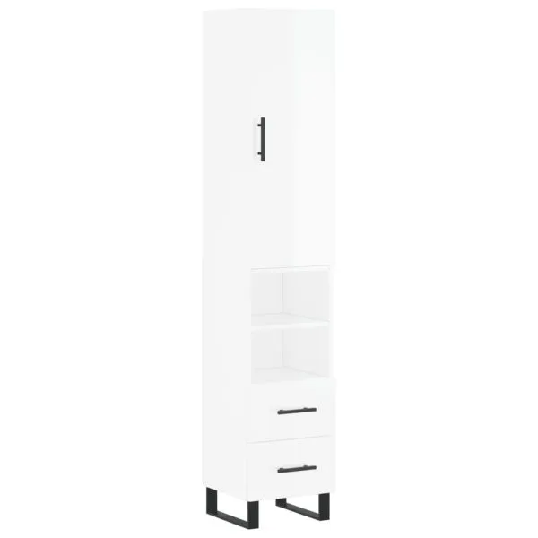 Dulap înalt, alb extralucios, 34,5x34x180 cm, lemn prelucrat