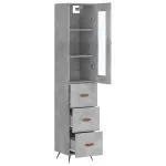 Dulap înalt, gri beton, 34,5x34x180 cm, lemn prelucrat