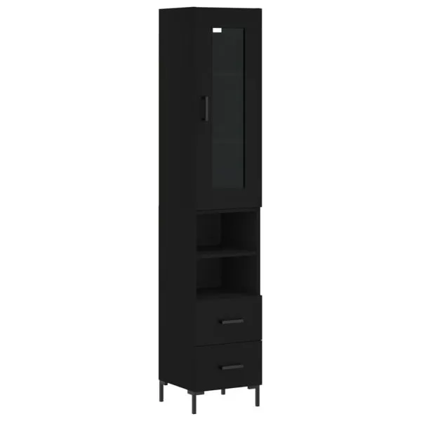 Dulap înalt, negru, 34,5x34x180 cm, lemn prelucrat