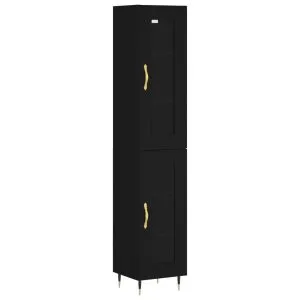 Dulap înalt, negru, 34,5x34x180 cm, lemn prelucrat