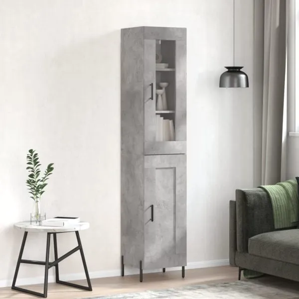 Dulap înalt, gri beton, 34,5x34x180 cm, lemn prelucrat